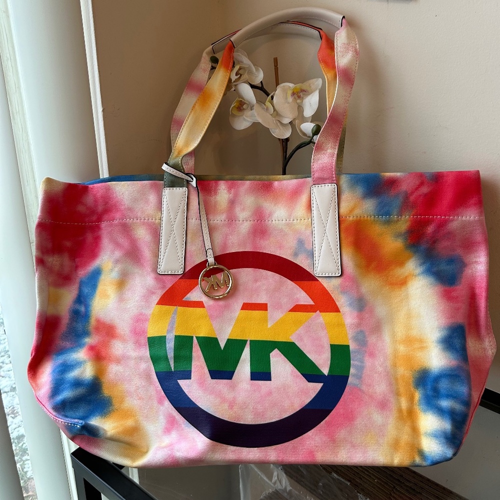 Michael Kors *RARE* The Michael Large Rainbow Logo Extra Large Canvas Tote Bag